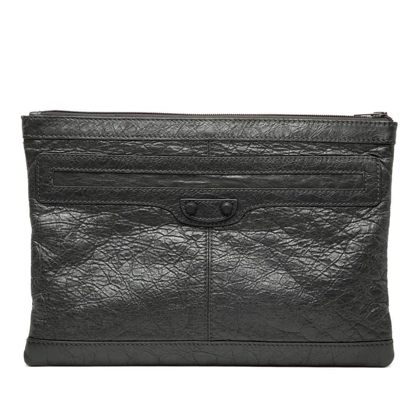 Balenciaga Lambskin Motocross Classic Clip M Clutch Black Leather Very good condition - Front View