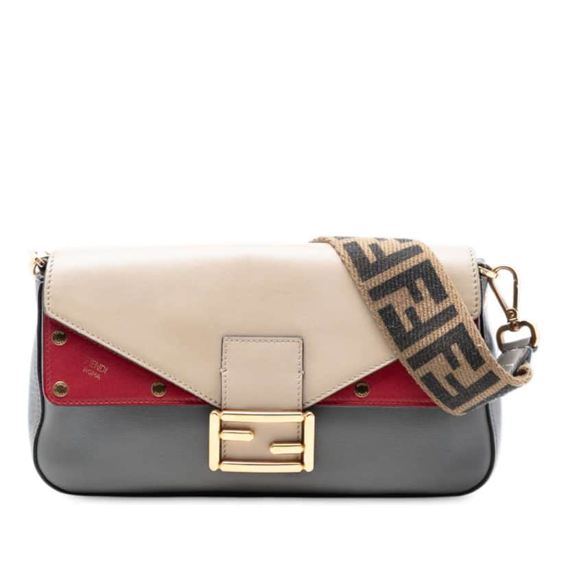 Fendi Vitello Grace FF 1974 Baguette Crossbody Grey Leather Very good condition - Front View