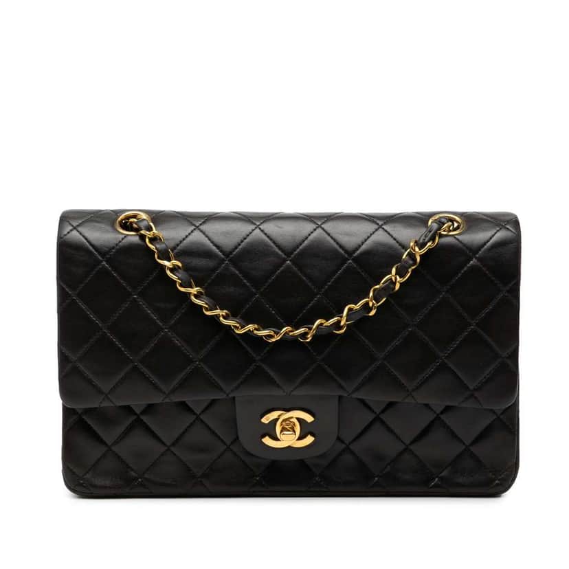 Chanel Medium Classic Lambskin Double Flap Black Leather Good condition - Front View