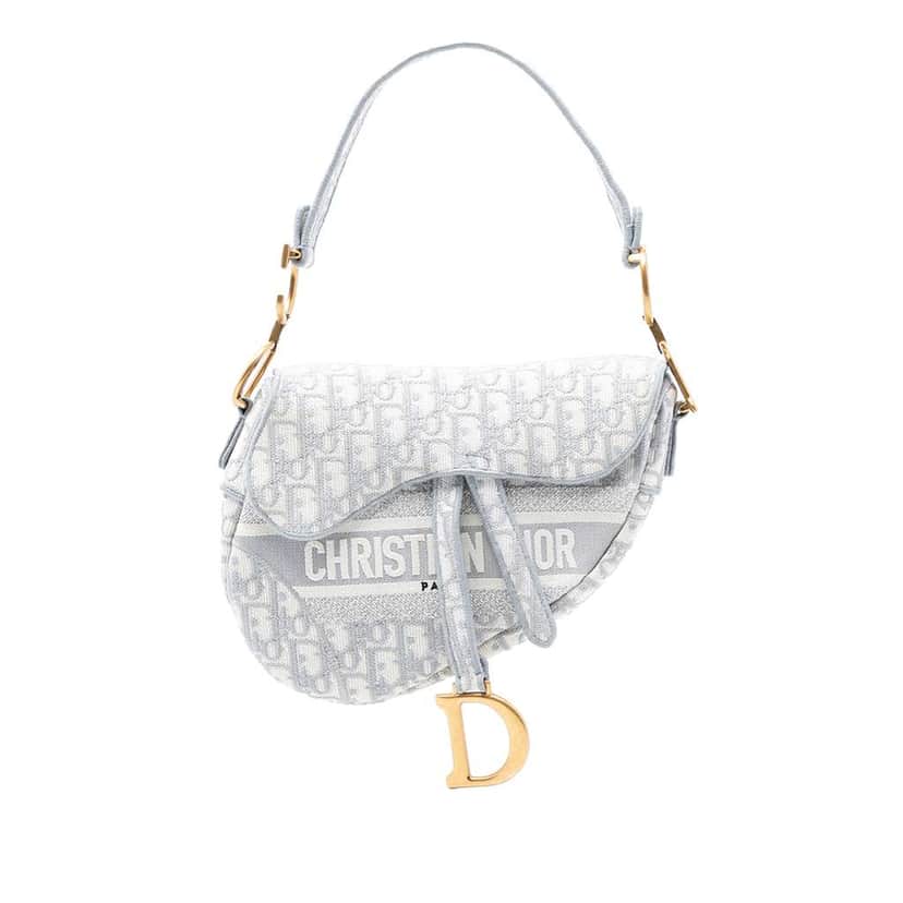 Dior Oblique Embroidered Canvas Saddle Bag Grey Canvas Good condition - Front View