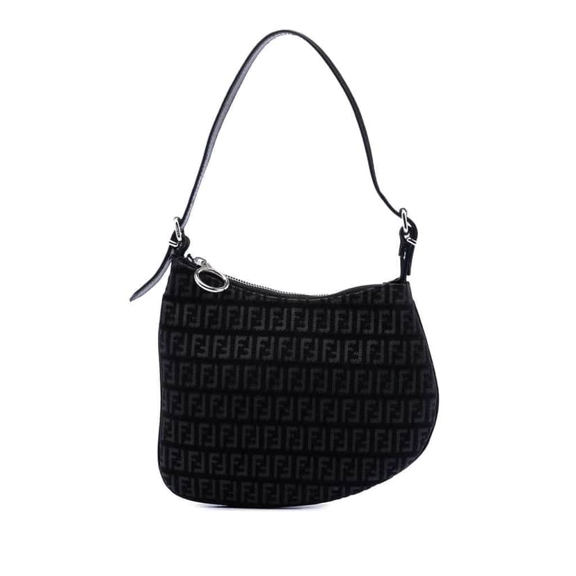 Fendi Zucchino Canvas Oyster Shoulder Bag Black Canvas Very good condition - Front View