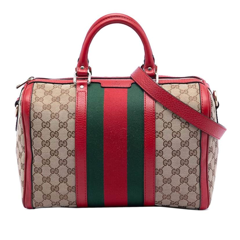 Gucci Medium GG Canvas Web Joy Boston Bag Brown Canvas Very good condition - Front View