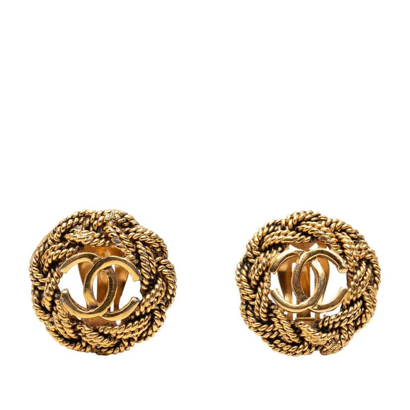 Chanel Gold Plated CC Twisted Rope Clip On Earrings Gold Metal Good condition - Front View
