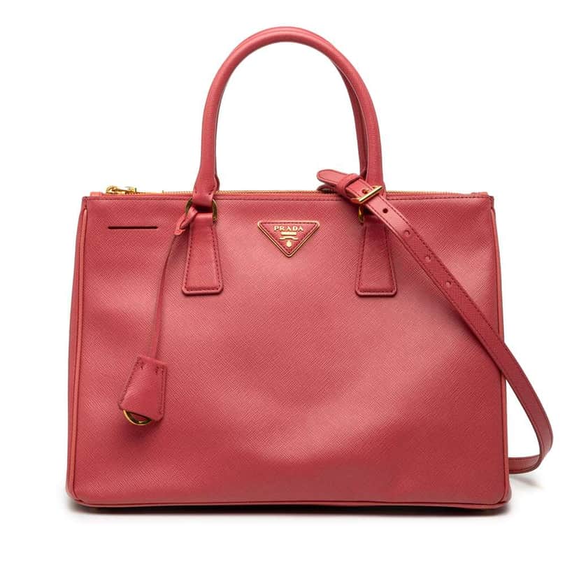 Prada Medium Saffiano Lux Galleria Double Zip Satchel Pink Leather Very good condition - Front View