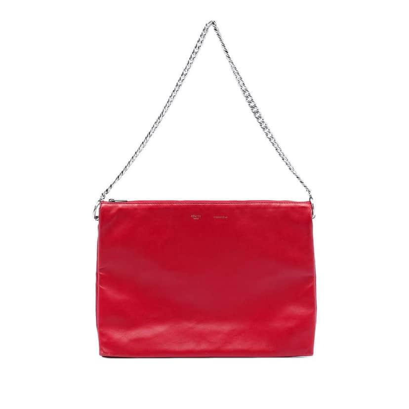 Celine Lambskin Soft Trio Shoulder Bag Red Leather Very good condition - Front View