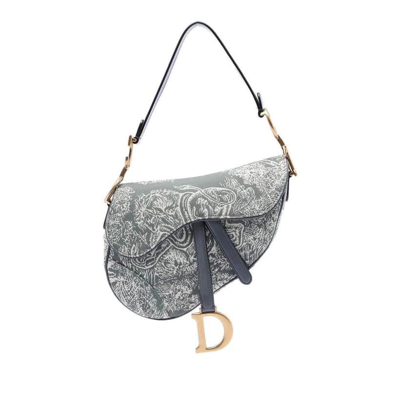 Dior Canvas Embroidered Reverse Toile De Jouy Saddle Bag Grey Canvas Good condition - Front View