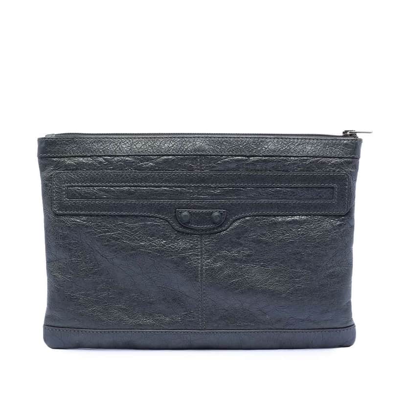 Balenciaga Lambskin Motocross Classic Clip M Clutch Black Leather Very good condition - Front View