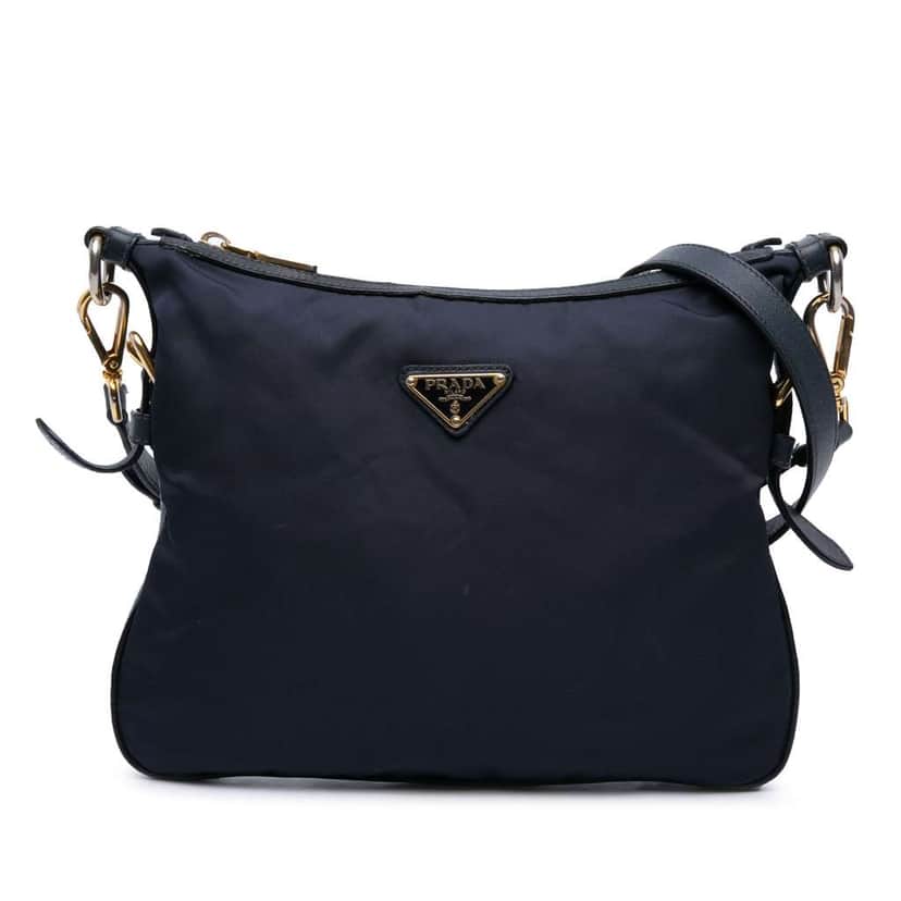 Prada Saffiano Trimmed Tessuto Zip Top Crossbody Blue Very good condition - Front View