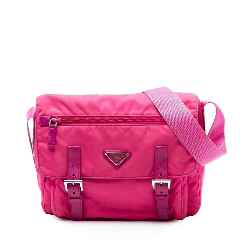 Prada Tessuto Zip Double Buckle Messenger Bag Pink Very good condition - Front View