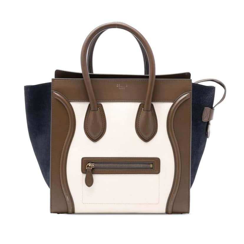 Celine Mini Tricolor Calfskin and Suede Luggage Tote White Leather Good condition - Front View