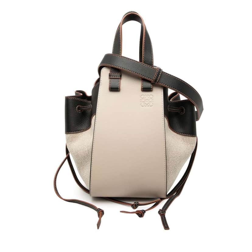 Loewe Small Leather and Canvas Hammock Bag Brown Leather Very good condition - Front View
