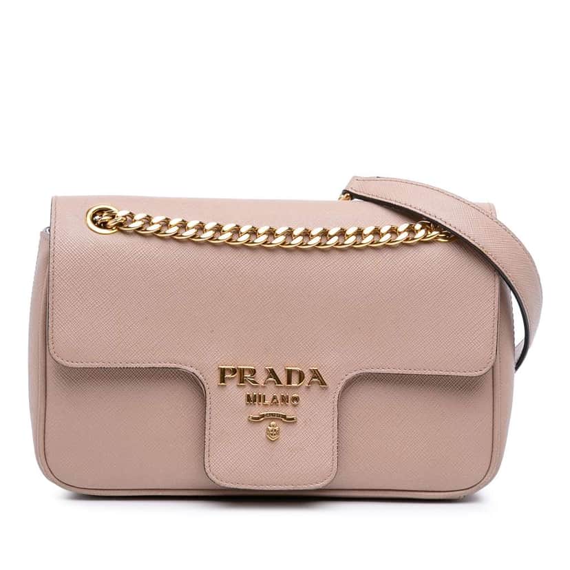Prada Saffiano Pattina Chain Crossbody Brown Leather Good condition - Front View