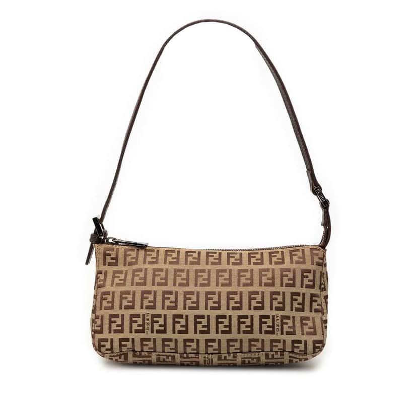 Fendi Mini Zucchino Canvas Shoulder Bag Brown Canvas Good condition - Front View