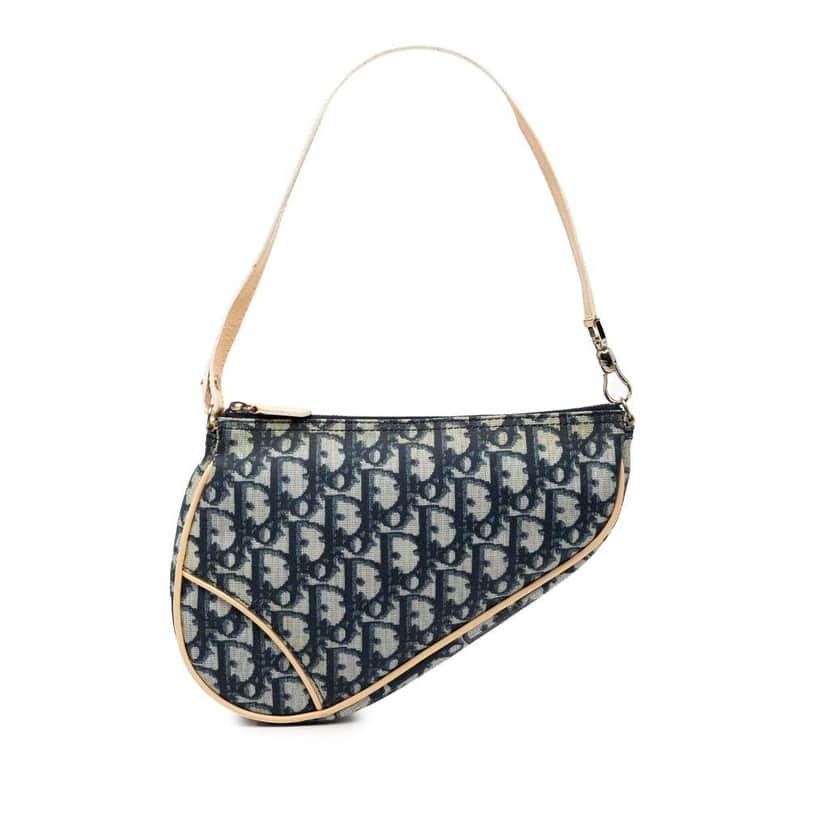Dior Mini Diorissimo Coated Canvas Saddle Pochette Blue Canvas Fair condition - Front View