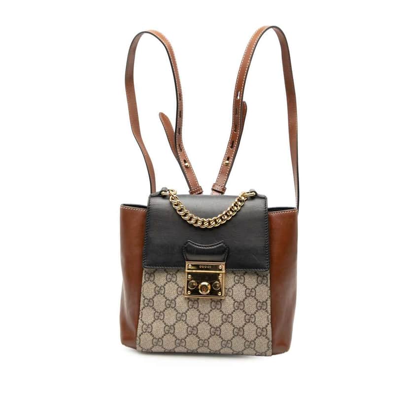 Gucci GG Supreme Padlock Backpack Brown Canvas Very good condition - Front View
