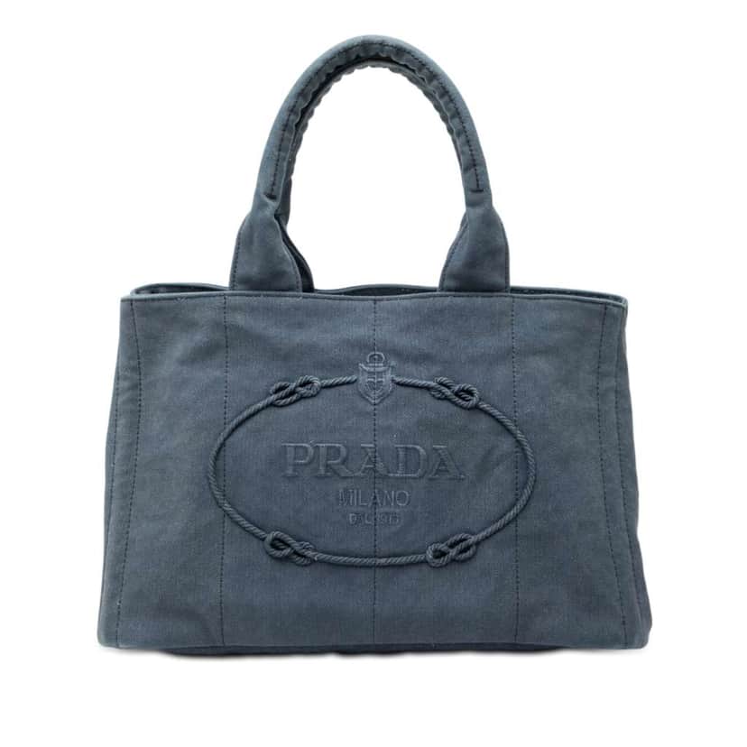 Prada Denim Canapa Logo Tote Blue Denim Good condition - Front View