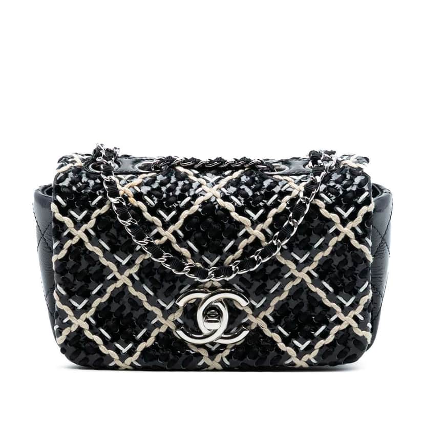 Chanel Mini CC Patent Woven Stitch Full Flap Black Leather Good condition - Front View