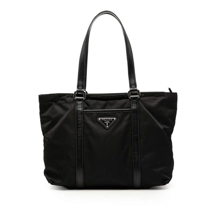 Prada Saffiano Trimmed Tessuto Tote Black Good condition - Front View