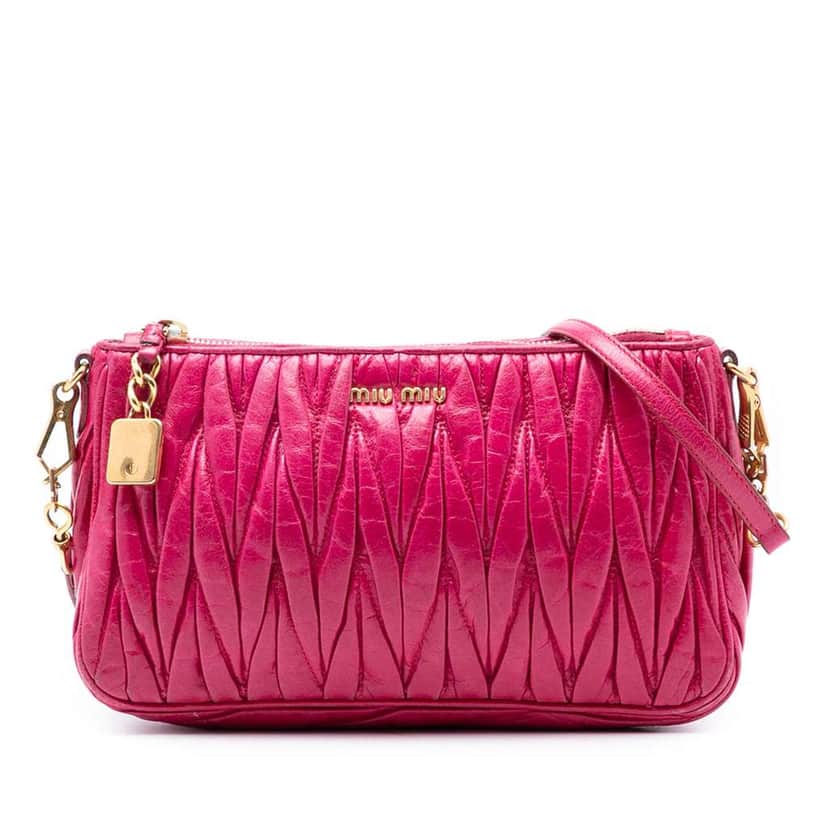 Miu Miu Matelasse Leather Shoulder Bag Pink Leather Good condition - Front View