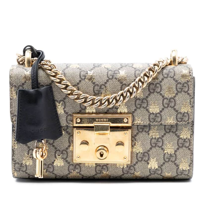 Gucci Small GG Supreme Bee Padlock Crossbody Brown Canvas Very good condition - Front View