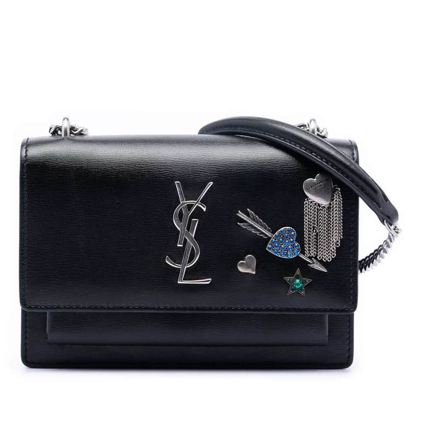Saint Laurent Mini Calfskin Monogram Lucky Charms Sunset Wallet on Chain Black Leather Very good condition - Front View