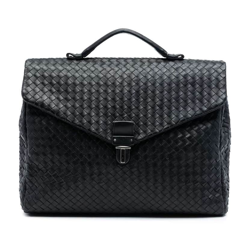 Bottega Veneta Nappa Intrecciato Business Bag Black Leather Good condition - Front View