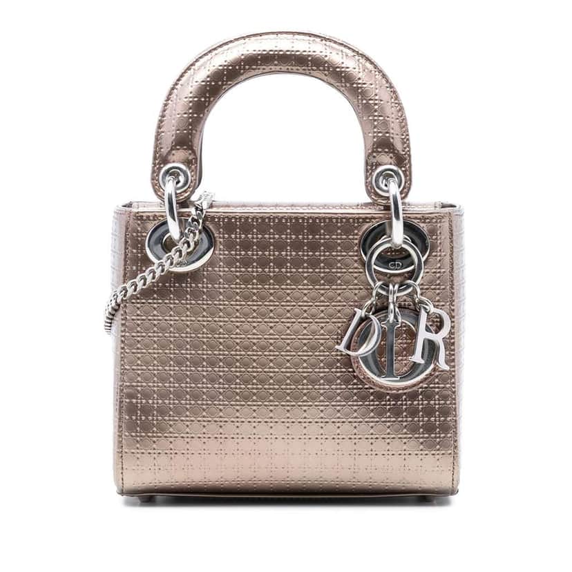Dior Mini Metallic Patent Microcannage Lady Dior Gold Leather Good condition - Front View