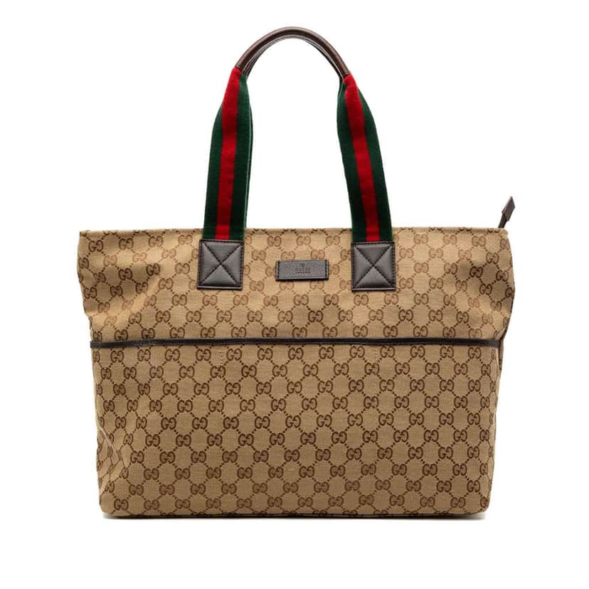 Gucci GG Canvas Web Tote Brown Canvas Very good condition - Front View