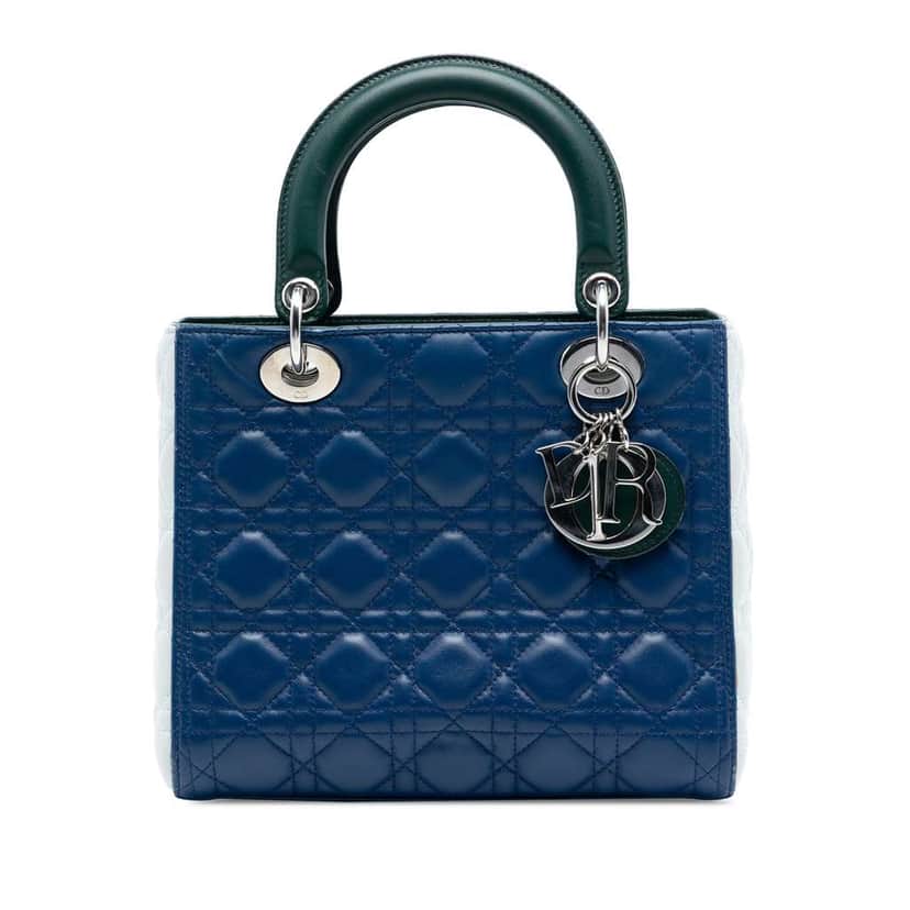 Dior Medium Tricolor Lambskin Cannage Lady Dior Blue Leather Good condition - Front View