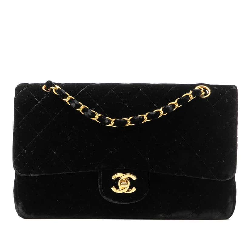 Chanel Medium Classic Velvet Double Flap Black Velvet Good condition - Front View
