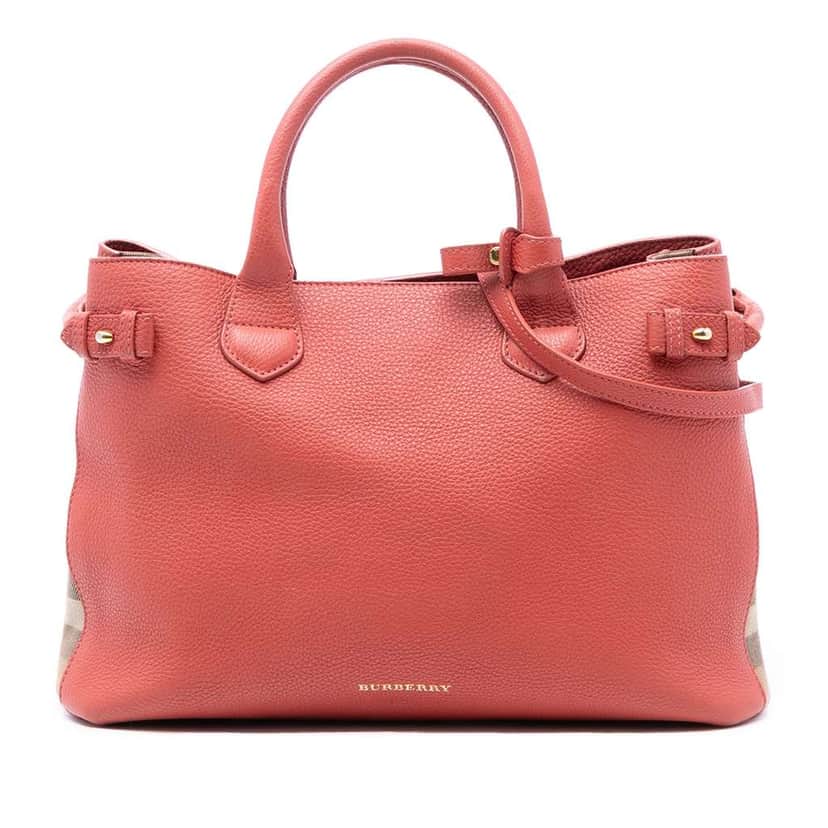 Burberry Medium Leather and House Check Canvas Banner Satchel Pink Leather Very good condition - Front View