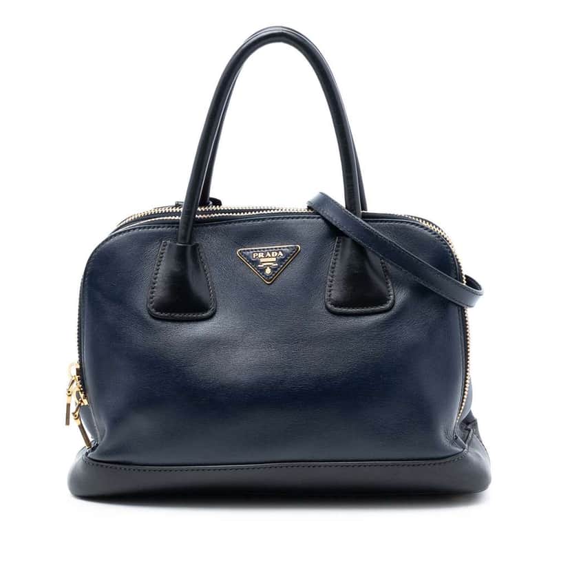 Prada Bicolor Soft Calf Double Zip Dome Satchel Blue Leather Good condition - Front View