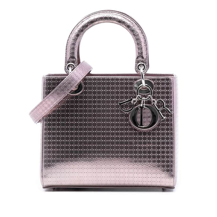 Dior Medium Metallic Patent Microcannage Lady Dior Pink Leather Good condition - Front View