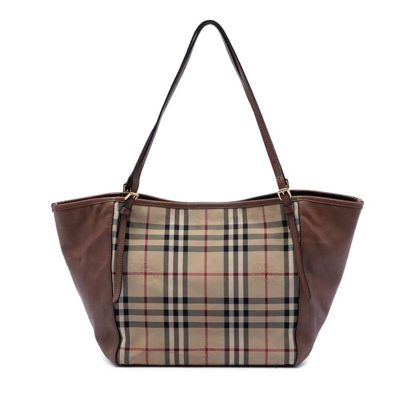 Burberry Small Haymarket Check Canvas and Leather Canterbury Tote Brown Canvas Very good condition - Front View