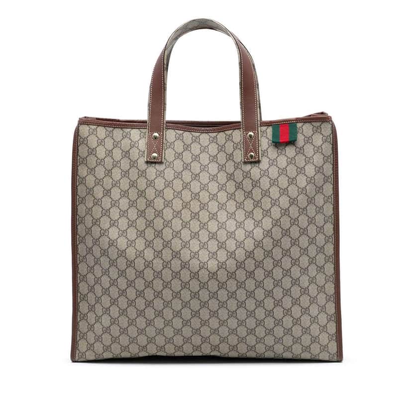 Gucci Large GG Supreme Web Loop Tote Brown Canvas Good condition - Front View