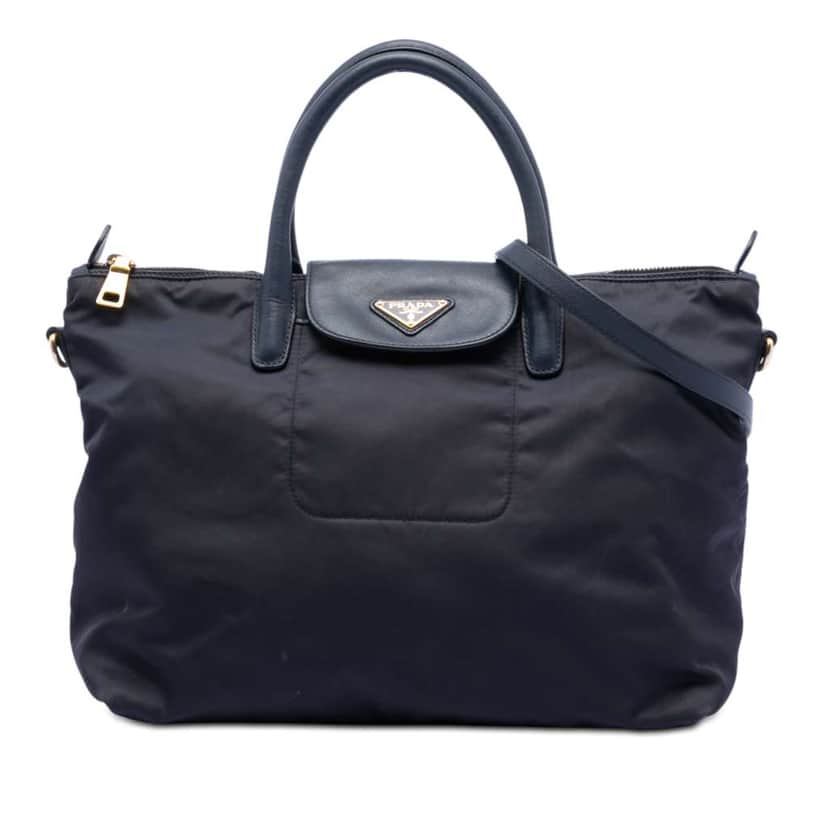 Prada Saffiano Trimmed Tessuto Satchel Blue Good condition - Front View