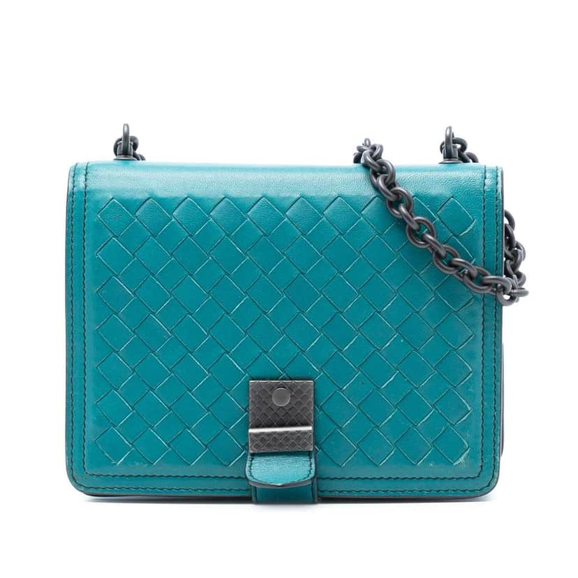 Bottega Veneta Mini Nappa Intrecciato Runway Shoulder Bag Blue Leather Very good condition - Front View