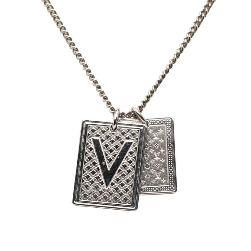Louis Vuitton Silver Plated Gambling Plate Necklace Silver Silver Good condition - Front View