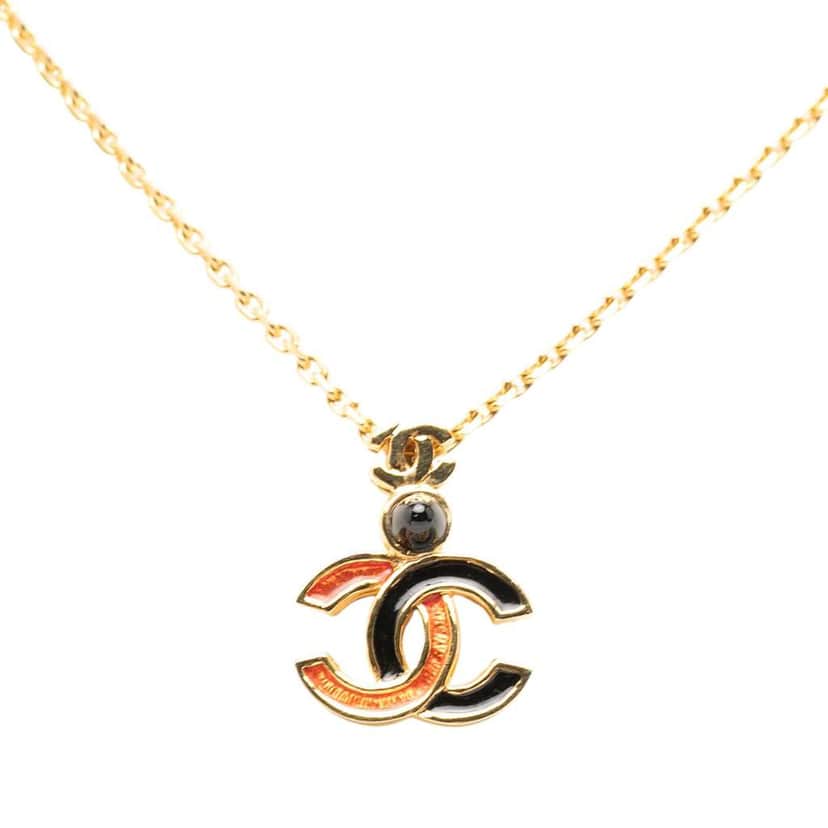 Chanel Gold Plated Enamel CC Pendant Necklace Gold Metal Good condition - Front View