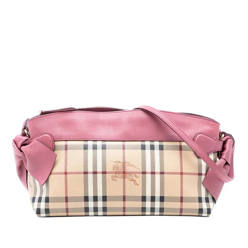 Burberry Haymarket Check Coated Canvas Bow Tie Crossbody Brown Canvas Good condition - Front View