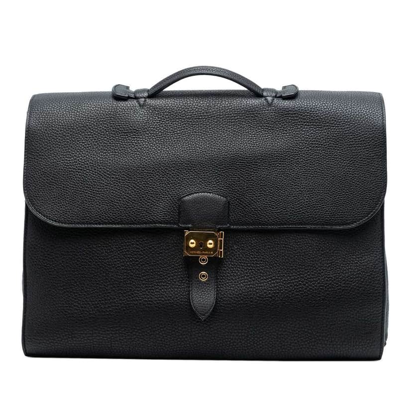 Hermès Togo Sac A Depeches 38 Black Leather Very good condition - Front View