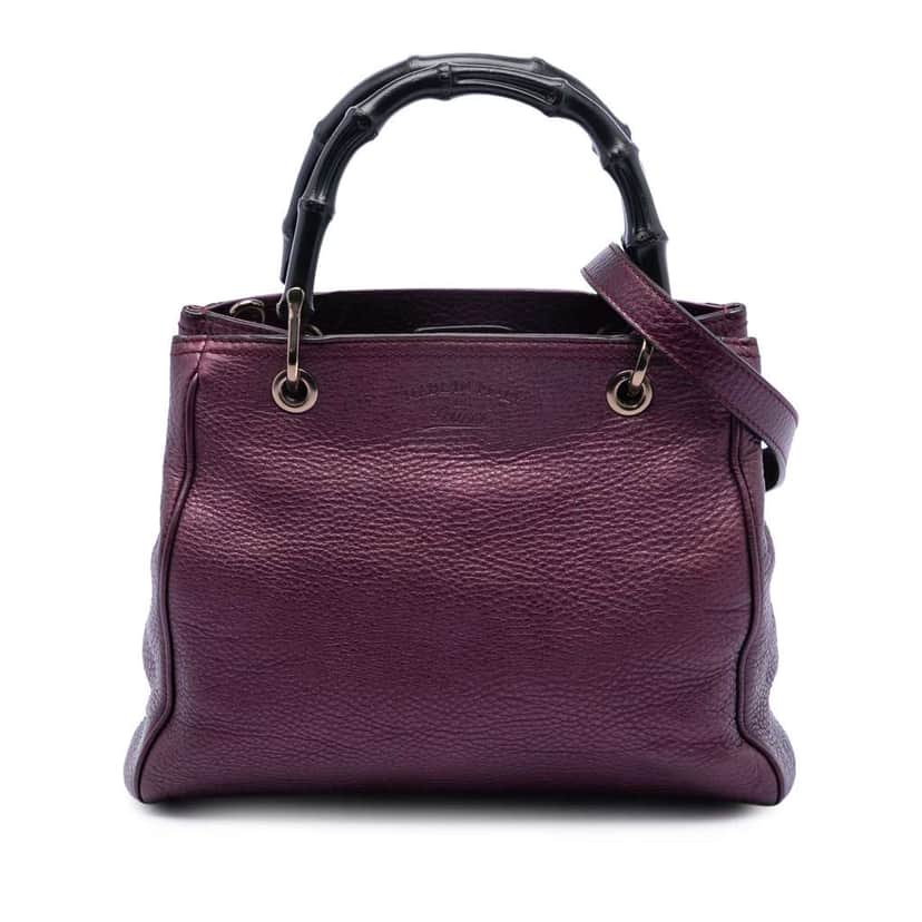 Gucci Small Metallic Calfskin Bamboo Shopper Satchel Purple Leather Very good condition - Front View