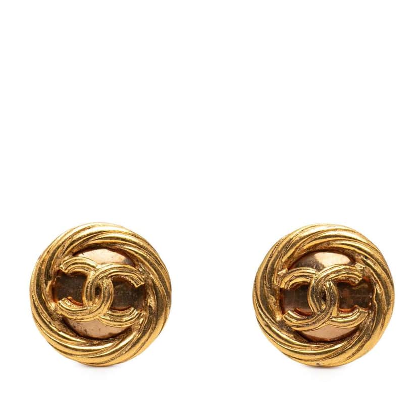 Chanel CC Gold Plated Round Clip On Earrings Gold Metal Very good condition - Front View