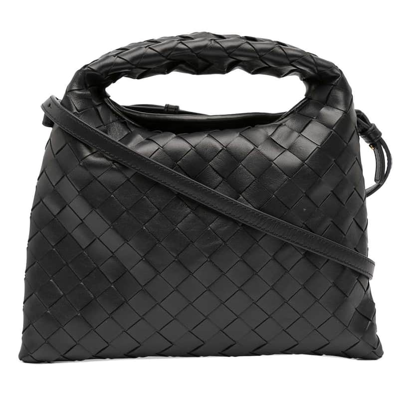 Bottega Veneta Mini Calfskin Intrecciato Hop Satchel Black Leather Very good condition - Front View