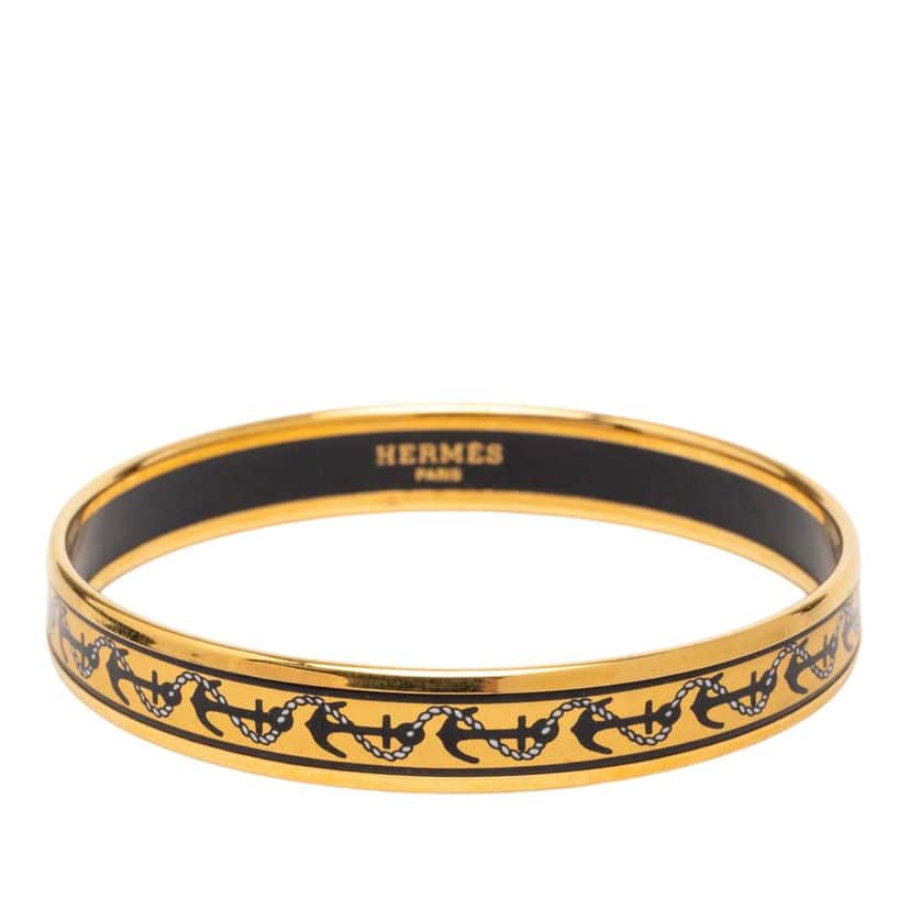 Hermès Narrow Anchor Enamel Bangle 62 Yellow Very good condition - Front View