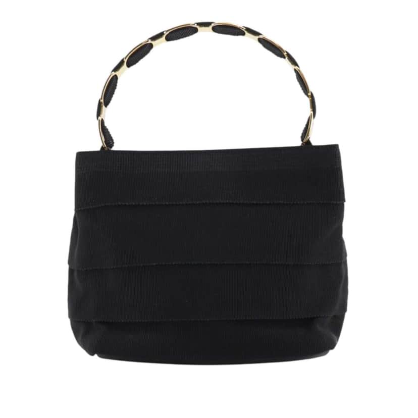 Salvatore Ferragamo Nylon Tiered Grosgrain Vara Satchel Black Very good condition - Front View