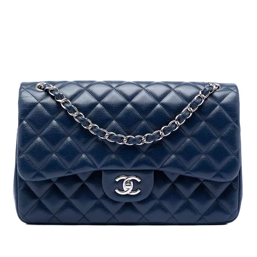 Chanel Jumbo Classic Caviar Double Flap Blue Leather Good condition - Front View