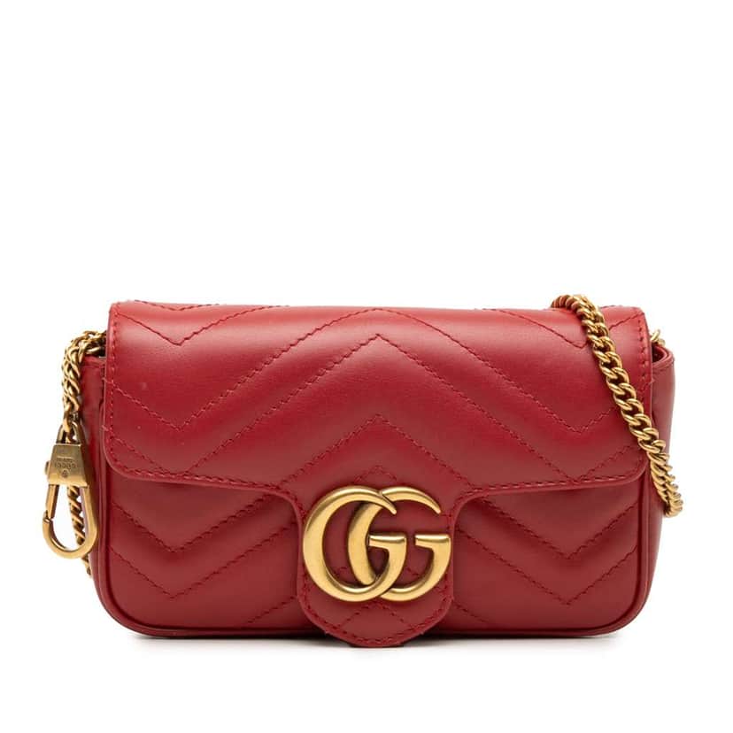 Gucci Mini GG Marmont Matelasse Leather Flap Crossbody Red Leather Very good condition - Front View