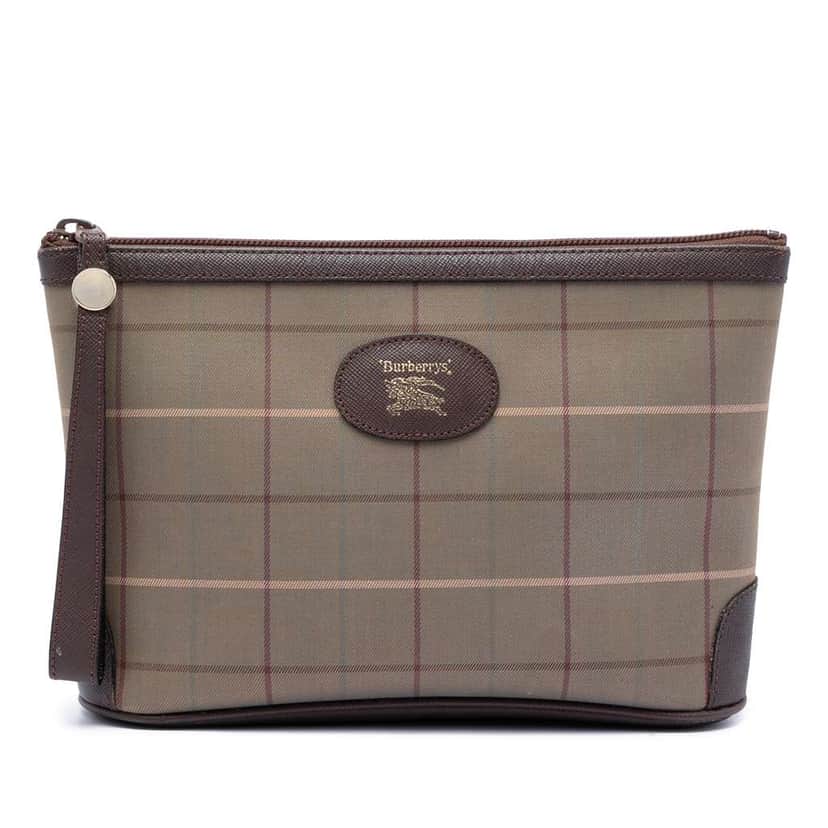 Burberry Vintage Check Canvas Wristlet Clutch Brown Canvas Very good condition - Front View