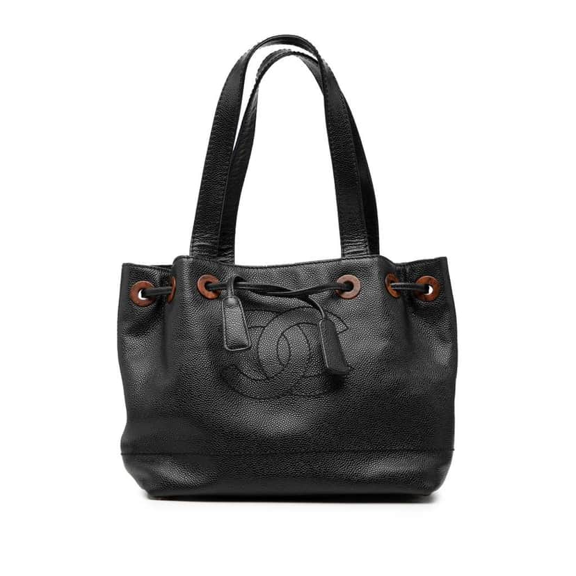 Chanel CC Caviar Drawstring Tote Black Leather Very good condition - Front View